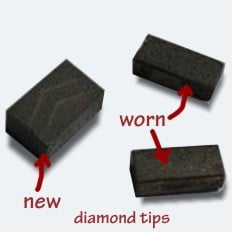 Worn diamond tips
